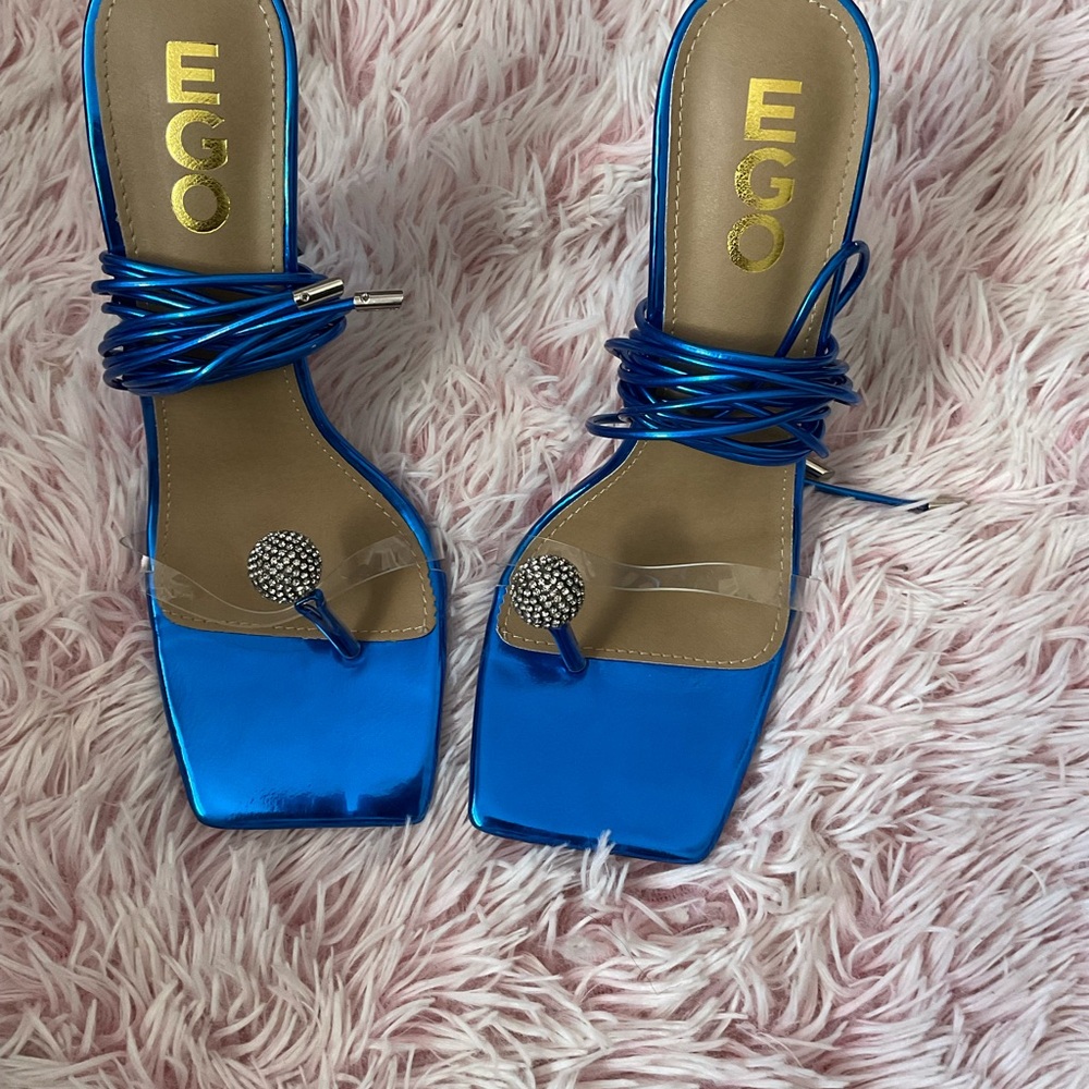 EGO Metallic Blue Strappy Toe-Ring Heels